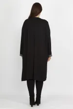 Gilet long noir pour femme avec détails pailletés 65N19839