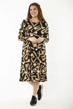 Kadın Büyük Beden Renkli Uzun Kollu Desenli Elbise 65N37189