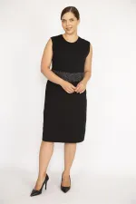 Kadın Büyük Beden Siyah Bel Kısmı Sim Detaylı Elbise