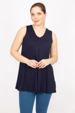 Kadın Lacivert Büyük Beden Önü A Pileli Bluz