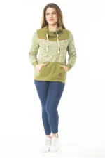 Kadın Büyük Beden Kuşgözü Bağcık Ve Süs Düğme Detaylı Kanguru Cepli Dik Yaka Sweatshirt 65N37122