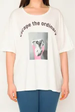 KADIN KEMİK RAHAT KESİM BİSİKLET YAKA ÖN BASKILI BLUZ