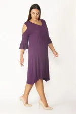 Kadın Haki Omuz Dekolteli Göğüs Büzgü Ve Kol Volan Detaylı Viskon Elbise 65N27447