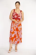 Kadın Renkli Büyük Beden Kalın Askılı Renkli Uzun Elbise