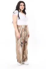 Kadın Büyük Beden Haki Beli Lastikli Yan Cepli Likralı Desenli Pantolon 65N38055