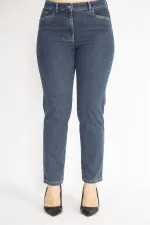 Kadın Büyük Beden Lacivert Ön Cepli Likralı Kot Pantolon 65N36986