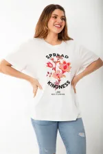 Kadın Büyük Beden Kemik Ön Baskılı Kısa Kollu Bluz 65N37241