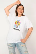 Kadın Beyaz Pamuklu Kumaş Dijital Baskılı Bluz 65N33277