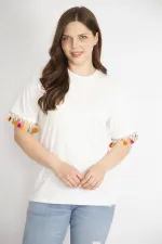 Kadın Kemik Büyük Beden Kolları Püskül Detaylı Bluz