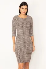 ROBE À MANCHES CABAS EN TISSU LYCRA JACQUARD MARRON POUR FEMME