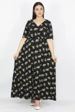 KADIN SİYAH ANVELOP YAKA VİSKON ELBİSE