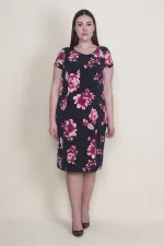 Kadın Siyah Çiçek Desenli Astarlı Elbise 65N22415
