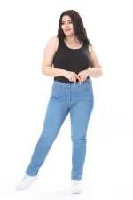 Kadın Büyük Beden Mavi Likralı 5 Cepli Kot Pantolon 65N37927