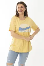 Kadın Büyük Beden Sarı Pamuklu Kumaş Ön Baskılı Bluz 65N37097