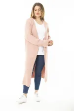 Kadın Büyük Beden Pembe Yırtmaçlı Kalın Triko Uzun Hırka 65N37139