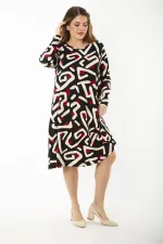 Kadın Büyük Beden Renkli Uzun Kollu Desenli Elbise 65N37192