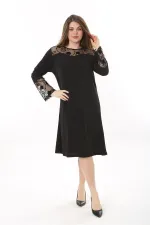 Kadın Büyük Beden Siyah Dantel Detaylı Elbise 65N37660