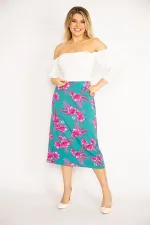 Kadın Yeşil Beli Lastikli Likralı Viskon Etek 65N34675