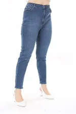 Kadın Büyük Beden Yüksek Bel Dar Paçalı Likralı Kot Pantolon 65N38090