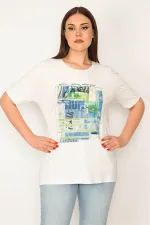 KADIN BEYAZ TAŞ VE LAK BASKILI BLUZ