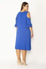 Kadın Haki Omuz Dekolteli Göğüs Büzgü Ve Kol Volan Detaylı Viskon Elbise 65N27447