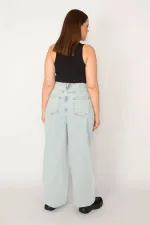 KADIN MAVİ SİLİK BASKILI MOM JEAN PANTOLON