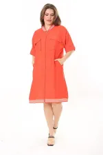 Kadın Büyük Beden Nar Ön Fermuarlı Ribana Detaylı Aerobin Kumaş Elbise 65N37880