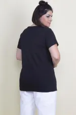 Kadın Lacivert Pamuklu Kumaş V Yaka Bluz