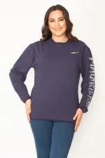 Women's Navy Blue Cotton Fabric Sleeve Applique Sweatshirt 65N31025