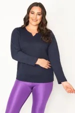 KADIN LACİVERT V YAKALI ARKA ŞERİT DETAYLI KENDİNDEN DESENLİ TUNİK