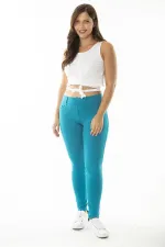 Kadın Büyük Beden Turkuaz Ön Süs Ve Arka Cepli Tayt Pantolon 65N36995