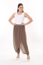 Kadın Büyük Beden Lacivert İçi Viskon Pantolonlu Şifon Anvelop Görünümlü Şalvar   65N37631