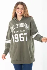 Kadın Büyük Beden Haki İçi Şardonlu Üç İplik Kapşonlu Sweatshirt 65N37290