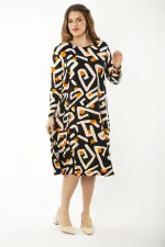 Kadın Büyük Beden Renkli Uzun Kollu Desenli Elbise 65N37191