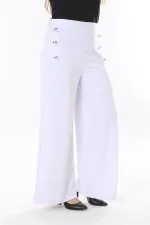 Kadın Büyük Beden Beyaz Süs Metal Düğmeli Cepsiz Pantolon 65N37817