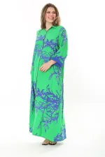 Kadın Büyük Beden Mavi Ön Boy Düğmeli Gömlek Yakalı Uzun Elbise 65N37875