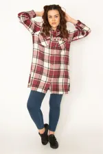 Kadın Bordo Önü Çıtçıt Düğmeli Oduncu Gömlek 65N32726