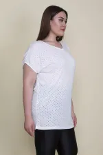 Kadın Kemik Nopeli Kumaş V Yakalı Düşük Kol Bluz 65N25690