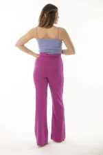 Kadın Büyük Beden Fujya Beli Lastik Ve Metal Tokalı Bağcık Detaylı Geniş Paça Pantolon 65N36998