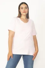 Women's White V-Neck Oversize Basic T-Shirt 65N27096