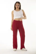 Kadın Büyük Beden Bordo Yan Cepli Beli Lastikli Geniş Paçalı Eşofman Alt 65N37055