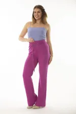 Kadın Büyük Beden Fujya Beli Lastik Ve Metal Tokalı Bağcık Detaylı Geniş Paça Pantolon 65N36998