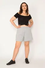 Kadın Gri Beli Lastikli Yan Cepli Şort 65N33176