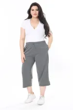 Kadın Büyük Beden Gri Beli Lastikli Eşofman Kapri 65N37977