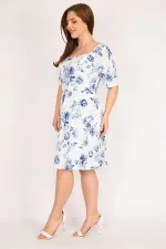 KADIN MAVİ OMUZU LASTİKLİ ASTARLI ELBİSE