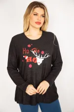 Kadın Siyah Yün Viskon Kumaş Lak Baskılı Bluz 65N35057