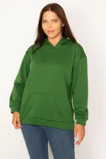 Women's White Hooded Kangaroo Pocket Fleece Sweatshirt with Raised Inside 65N34583