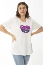 Kadın Büyük Beden Beyaz Pamuklu Kumaş Nakışlı Bluz 65N37099