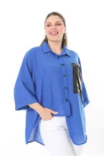 Chemise en similicuir grande taille pour femme, fermeture à boutons-pression, poche et détail sur le devant 65N37698 Chemise en similicuir grande taille pour femme, fermeture à boutons-pression, poche et détail sur le devant 65N37698