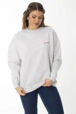 Women's Plus Size Gray Embroidered Inside Swatshirt 65N37008